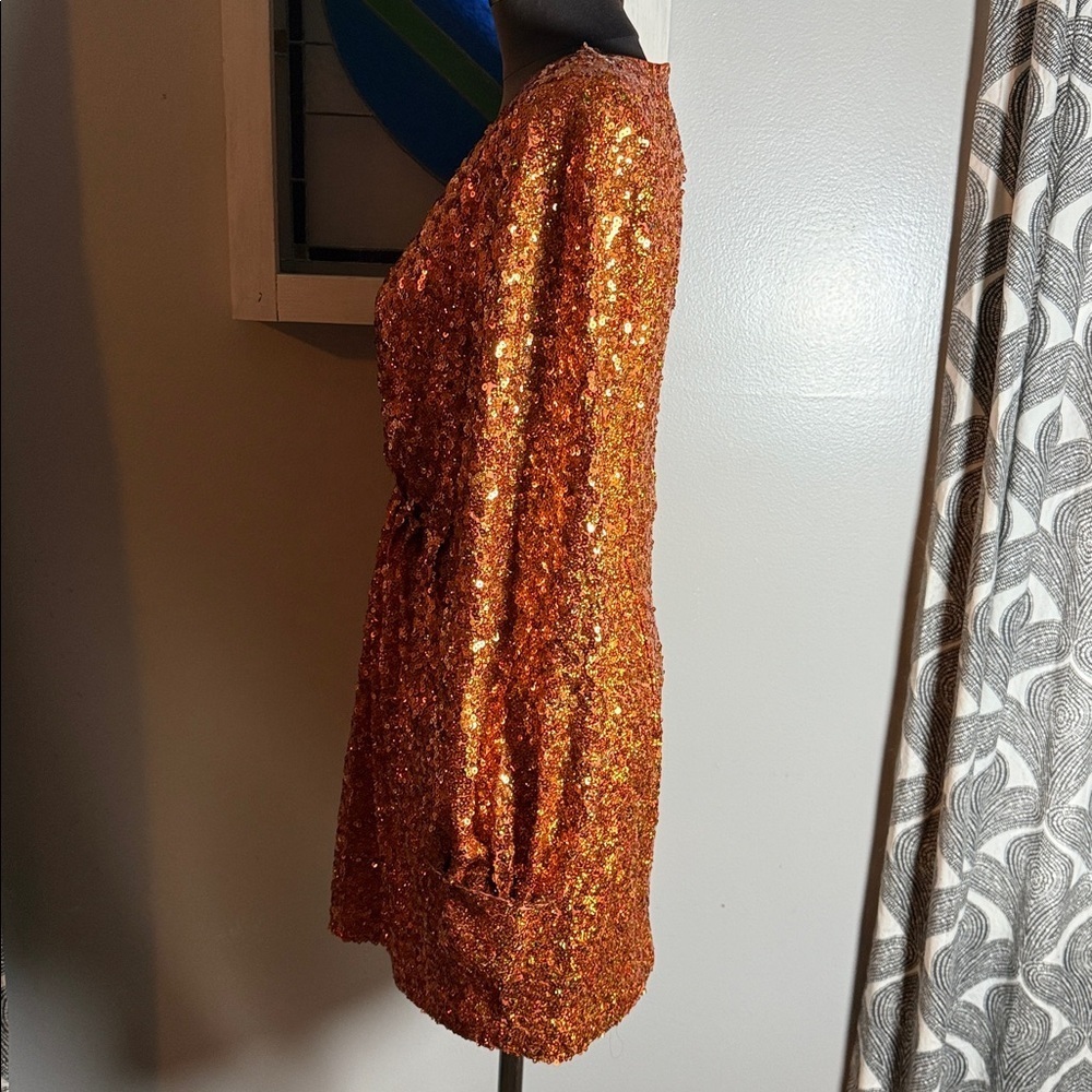 ONE33 SOCIAL Orange Long Sleeve Cocktail Mini Dress SZ 6 - Picture 4 of 10